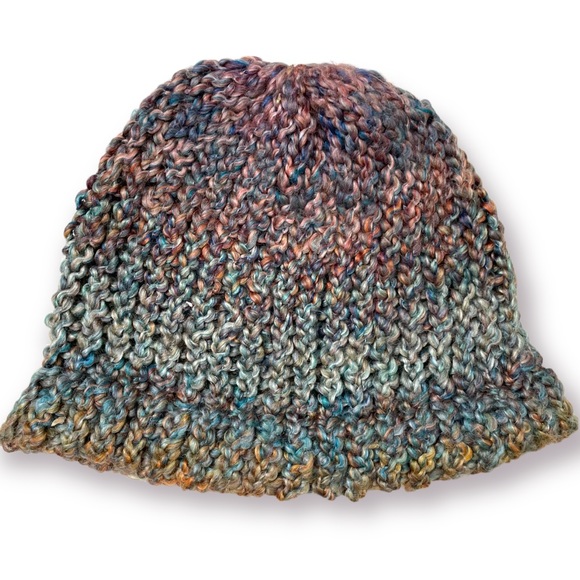 Soft Handmade Knitted Dusty Rainbow Hat | Blue Pink Purple Winter Beanie Cute - Picture 2 of 4